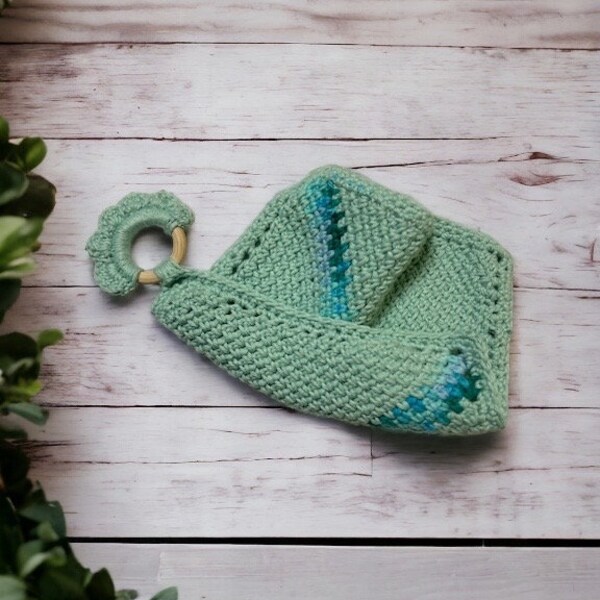 Teething Ring Lovey Blanket Crochet Pattern; PDF Download Only; Security Blanket for Teething Baby; Crochet Pattern for Lovey Blanket