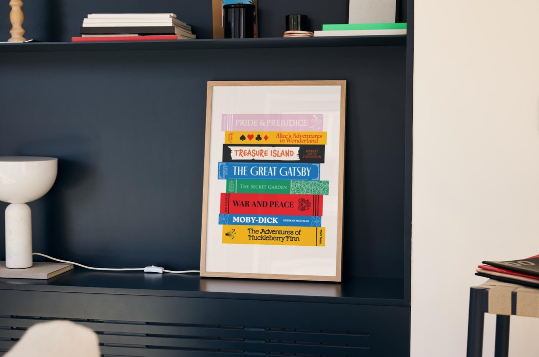 A Stack of Famous Books , Funky Prints, New Home Decor, Fun Wall Art ...