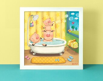 Bathroom Art, Pigs Print, Gender Neutral Nursery, Bath time Printable, Neutral Nursery Art, Kids Pigs decor, Whimsical Nursery, Kids Art