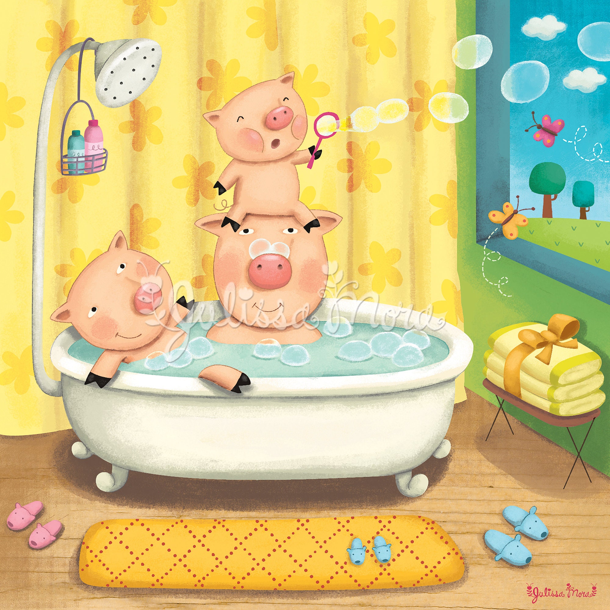 Bathroom Art Pigs Print Whimsical Nursery Bath time Printable Kids Pigs decor Neutral Nursery Art Kids Art Gender Neutral Nursery