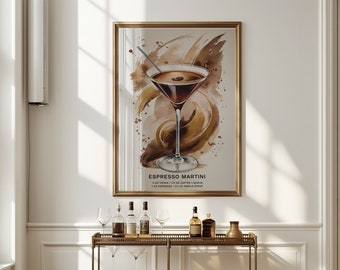 Espresso martini Art Print, decor cocktailbar winkelwagen (digitale download)