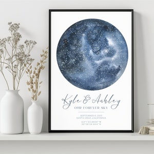 Mapa estelar personalizado por fecha: Impresión personalizada del cielo nocturno, La noche en que nos conocimos, Mapa de la primera cita, Regalo del 1.º, 2.º y 7.º aniversario para parejas