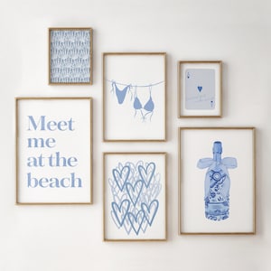 Blue Coastal Set of 6 Downloadable Prints | Trendy Preppy Aesthetic Wall Art | Coastal Granddaughter Prints | Beachy Girls Dorm Room Decor
