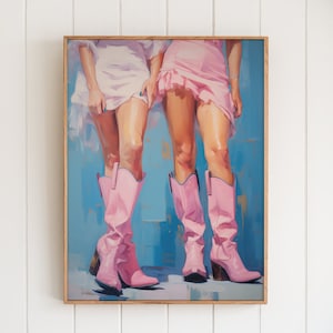 Coquette Cowgirl Boot Print | Retro Trendy Girly Western Wall Art Painting Printable | Preppy Digital Poster