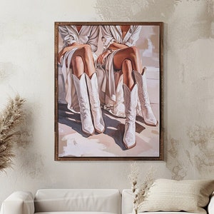 Girly Cowgirl Boots Wall Art | Printable Poster Print, Boots Trendy, Preppy Cowgirl Neutral Dorm Room Decor, Girly Digital Download