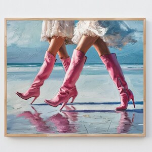 Coastal Cowgirl Wall Art, Printable Poster Print, Boots Trendy, Preppy Cowgirl Dorm Room Decor, Girly Digital Download, Coastal Decor