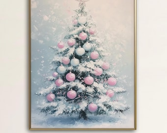 Rosa Weihnachtsbaum Poster | Pastell Urlaub Dekor (Herunterladbar)