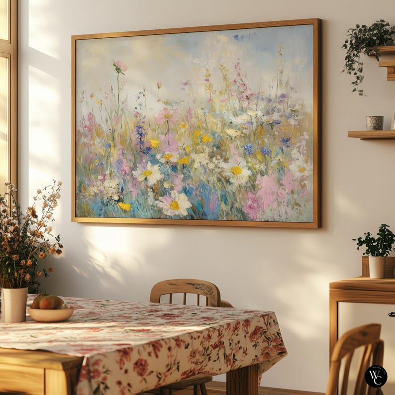 Coastal Wildflowers Printable – Flower Field Oil Painting, Cottagecore ...