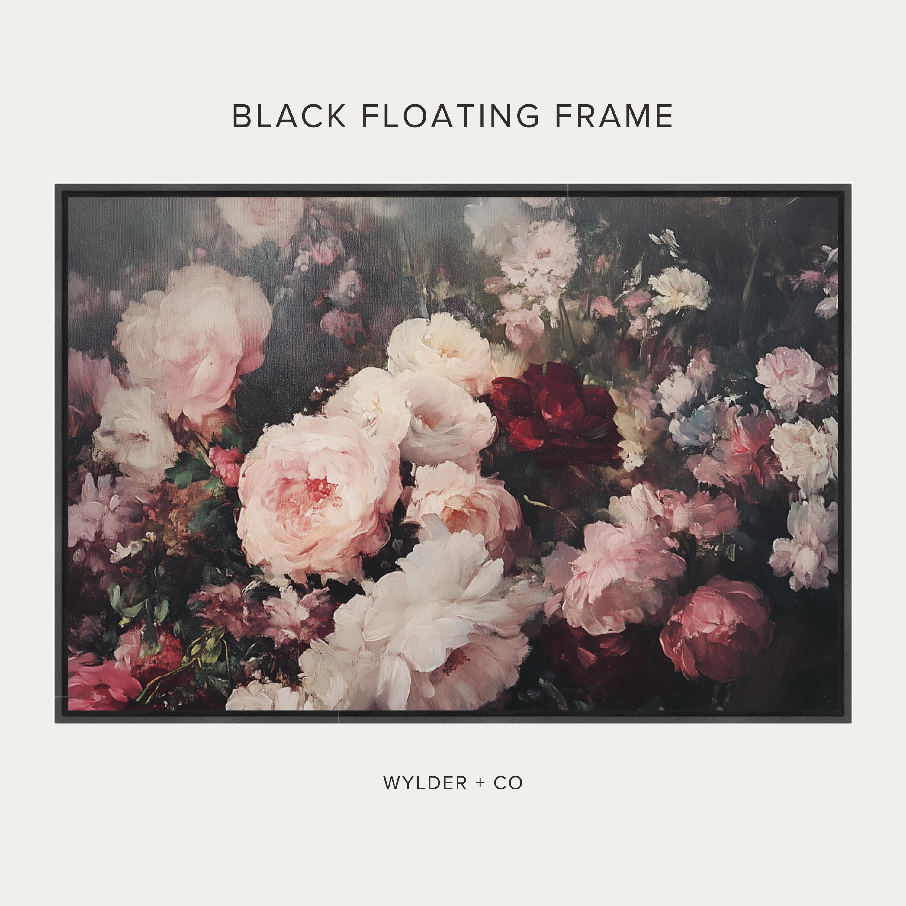 Vintage Pink Roses Gold Framed Large Canvas Art | Moody Botanical Oil ...