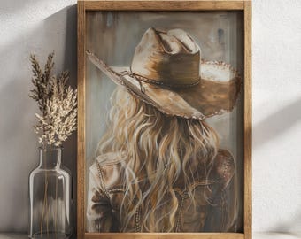 Cowgirl Portrait Print | Rustic Western Art, Frame Ready