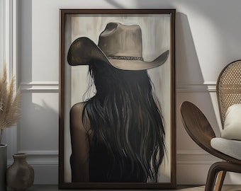 Neutral Cowgirl Art Print | Rustic Western Farmhouse Decor (Digital Download)