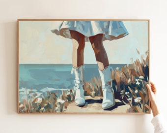 Coastal Cowgirl Boot & Flower Painting | Western Wall Art (Digital Download)