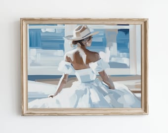 Coastal Cowgirl Painting: Beachy Wall Art Print (Digital Download)