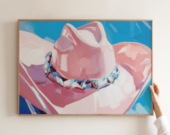 Pink Cowboy Hat Print: Coastal Cowgirl Dorm Decor (Digital Download)