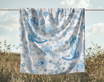 Coastal Cowgirl Velvet Blanket | Blue Seashell, Beach Decor
