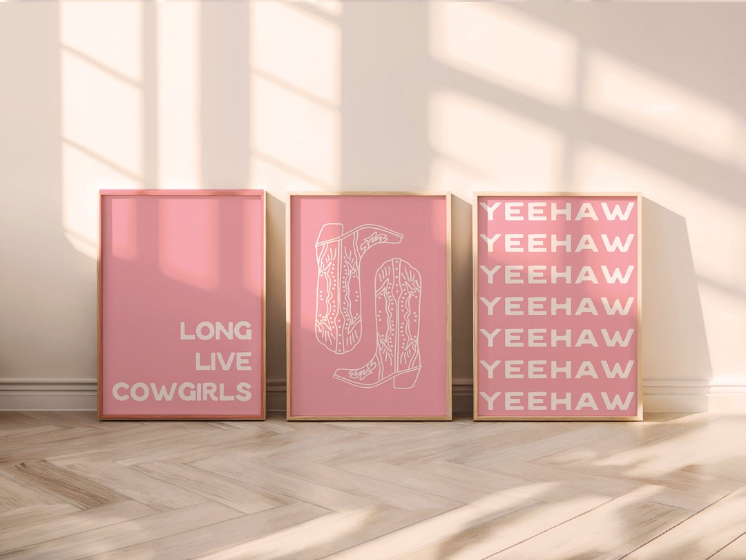 retro cowgirl art prints - set of 3 - digital download... Pink Cowgirl Wall Art Set | Trendy Western Prints (digital Download) - Etsy