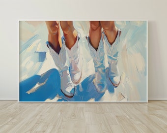 Cowgirl Boots Western Wall Art Printable | Coastal Oil Painting Inspired Digital Artwork | Instant download