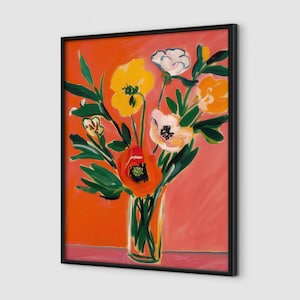 Impresión artística de pared con Giclée de flores vibrantes de Matisse en jarrón, arte de bellas artes, naturaleza muerta / pintura al óleo floral inspirada