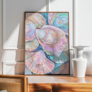 Coastal Granddaughter Oyster Print: Beachy Wall Art Coquette Room Decor Light Pink Pastel Above Couch Art Dorm Decor for College Girls