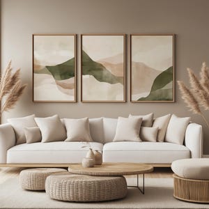 Abstract 3 Piece Wall Art Boho Watercolor Paintings | Earthy Gallery Prints Set | Original Downloadable Modern Decor