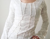 A Passing Feeling - iheartfink Handmade Hand Printed Womens Long Sleeve Geometric White Print Jersey Top