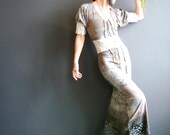 Wild at Dawn - iheartfink Handmade Hand Printed Womens Earth Tones Ombre Lace Floral Art Print Jersey Maxi Dress