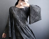 After All - iheartfink Handmade Hand Printed Womens Black Long Bell Kimono Sleeves Modern Wearable Art Jersey Dress