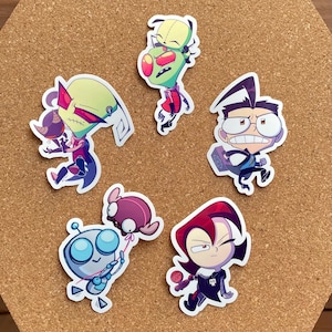 Invader Zim Stickers: Zim GIR Dib Gaz Tak Minimoose MiMi