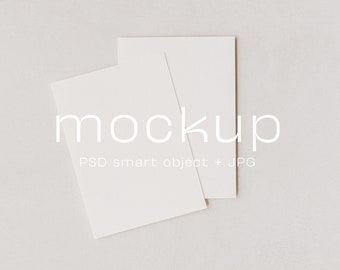 Wedding Invitations Mockup Suite 5x7, Two Minimalist White Invite Cards Mock up, Double Card Mockup Suite, Boho, PSD smart object + JPG