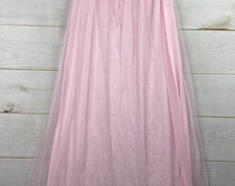 Miss Elaine Vtg Nightgown Nuisette Sheer Daisy Lace Trim Lingerie Peignoir
