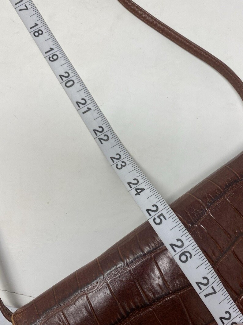 VTG Brighton sac à main organisateur portefeuille en cuir gaufré croco marron des années 90 image 6