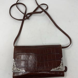 VTG Brighton sac à main organisateur portefeuille en cuir gaufré croco marron des années 90 image 1