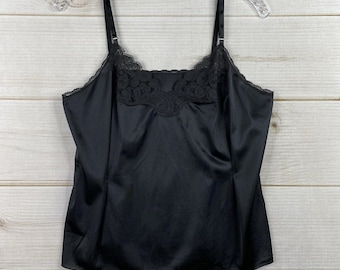 Lingerie vintage Vanity Fair Caraco en nylon noir bordure en dentelle taille 36 plis