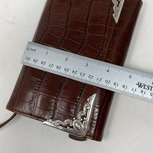 VTG Brighton sac à main organisateur portefeuille en cuir gaufré croco marron des années 90 image 10