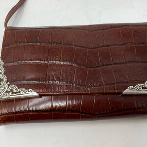 VTG Brighton sac à main organisateur portefeuille en cuir gaufré croco marron des années 90 image 2