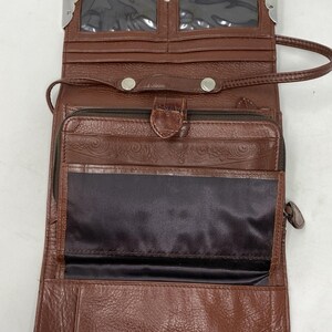 VTG Brighton sac à main organisateur portefeuille en cuir gaufré croco marron des années 90 image 4