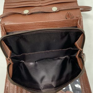 VTG Brighton sac à main organisateur portefeuille en cuir gaufré croco marron des années 90 image 7