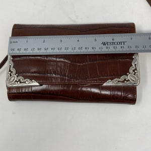 VTG Brighton sac à main organisateur portefeuille en cuir gaufré croco marron des années 90 image 5