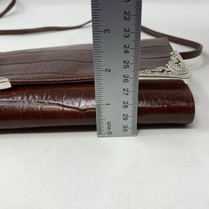 VTG Brighton sac à main organisateur portefeuille en cuir gaufré croco marron des années 90 image 9