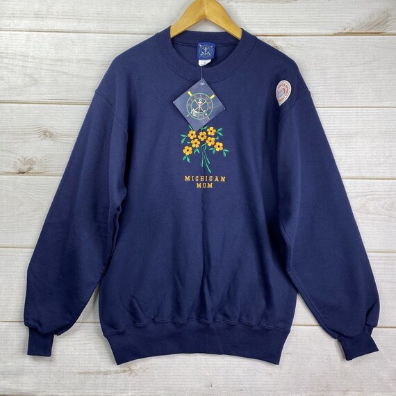 Vintage Michigan Mom Sweatshirt Sz M Blue Embroide