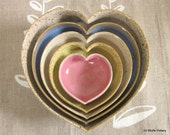 home is where the heart is ... nesting ceramic heart bowls - multi colored - 5 inches - MADE TO ORDER