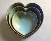 3 nesting ceramic heart bowls -  4 inches handmade - wheel thrown