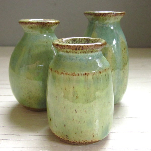 3 tiny ceramic vases perfect for your windowsill pottery green    hostess gift