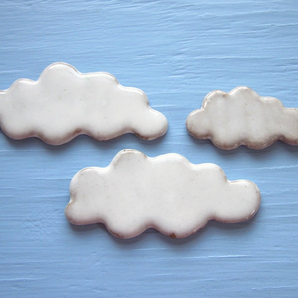 3 cloud magnets made of clay