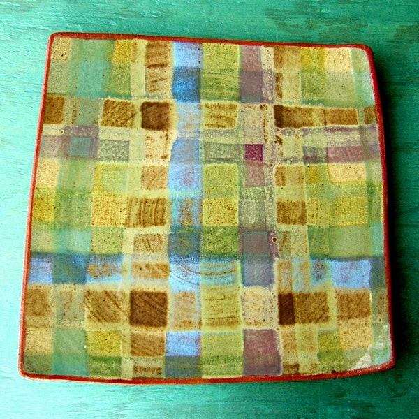 SALE - Square Plaid Platter ... 10x10 inches