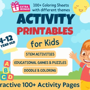 100+ Summer Kids Activities, Printable Activity Bundle, Coloring Pages, Doodle, STEM Activities, Word Search, Word Find, Educational Games.