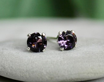4mm Amethyst Stud Earrings Sterling Silver, February Birthstone Earrings, 6th Wedding Anniversary, Gift for Bridesmaid, Sparkly Prom Jewelry