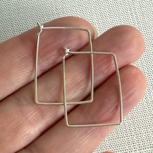 Handmade Sterling Silver 1 inch Square Hoop Earrings • Lightweight Rectangular Hoops to Wear Everyday