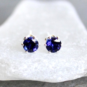 Dainty 4 mm Sapphire Sterling Silver Stud Earrings • September Birthstone • 5th 16th Anniversary Gift