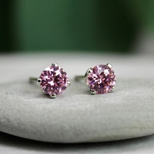 4mm Pink Tourmaline Stud Earrings Sterling Silver, October Birthstone Earrings, 8th Wedding Anniversary, Bridal Party Jewelry, Prom Jewelry
